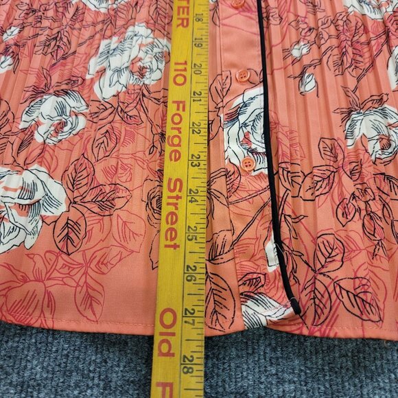 Laura Scott Large Floral Pleated Button-Up Coral Roses Short Sleeve Lightweight - Picture 9 of 9